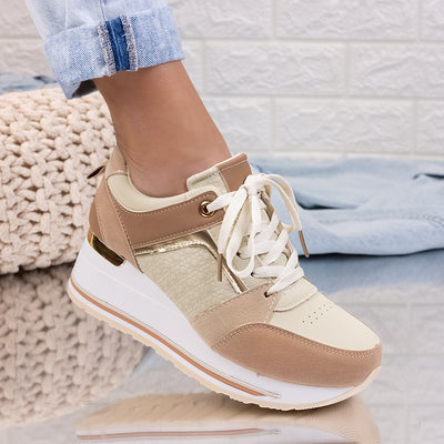 Дамски кецове на платформа Tereza - Beige