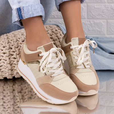 Дамски кецове на платформа Tereza - Beige