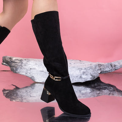 Дамски ботуши на висок ток Elayra - Black