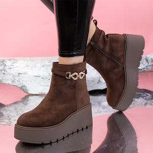 Дамски бoти на платформа Nadira - Brown