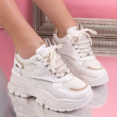 Дамски кецове на платформа Ramena - Beige