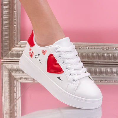 Дамски кецове Heart - White/Red