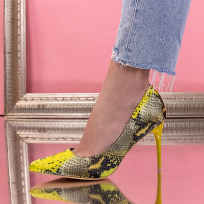 Дамски обувки на ток Denny - Yellow