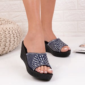 Дамски чехли на платформа Chery - Navy