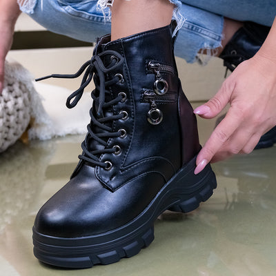 Дамски боти на платформа Hrisena - Black Leather