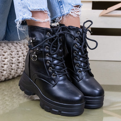 Дамски боти на платформа Hrisena - Black Leather