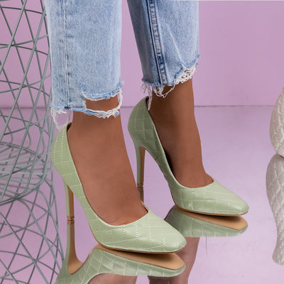 Дамски обувки на ток Cassy - Green