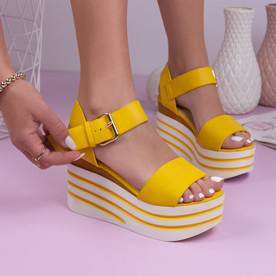 Дамски сандали на платформа Daphie – Yellow