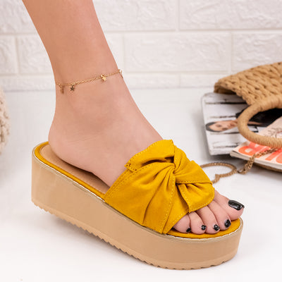 Дамски чехли на платформа Kipa - Yellow