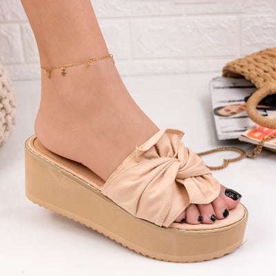 Дамски чехли на платформа Kipa - Beige