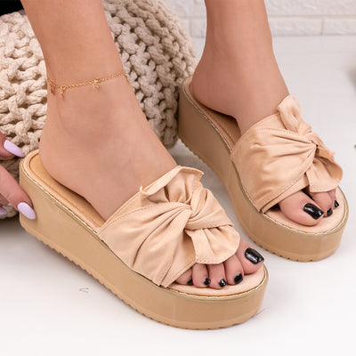 Дамски чехли на платформа Kipa - Beige