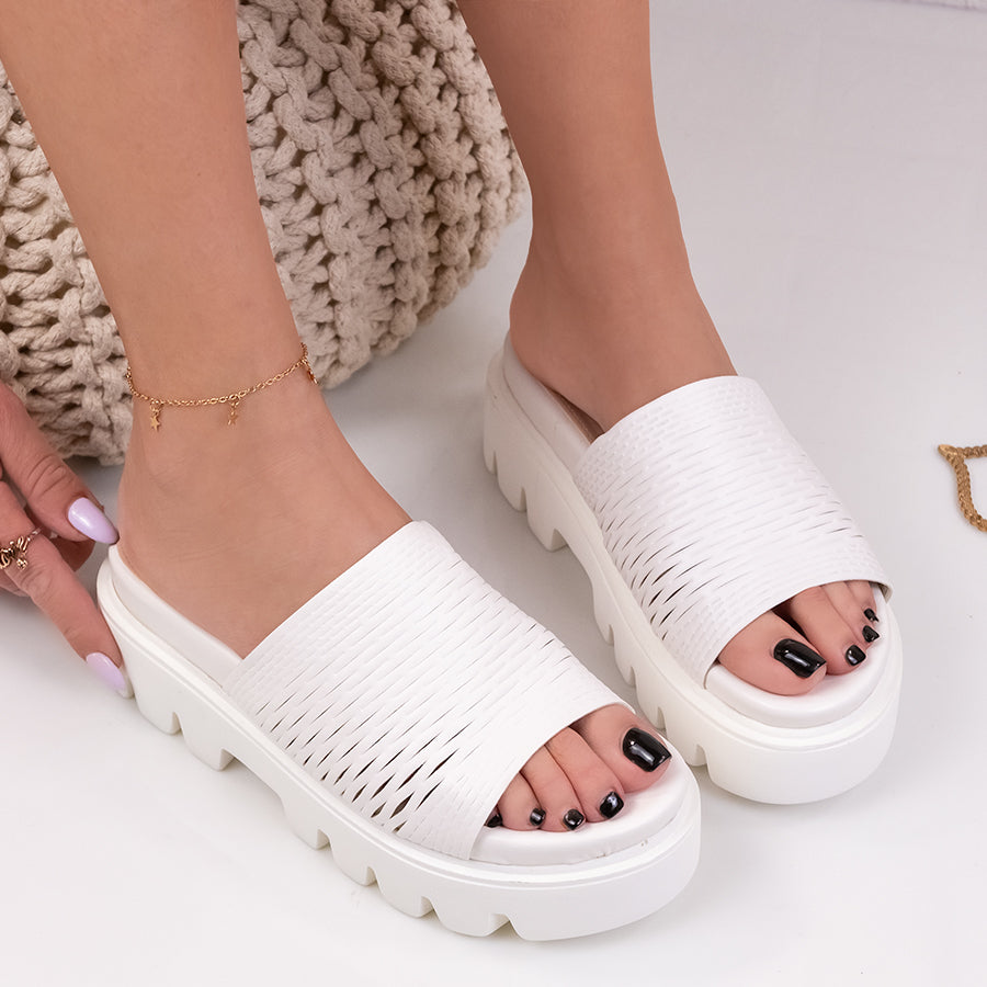 Дамски чехли на платформа Viana - White