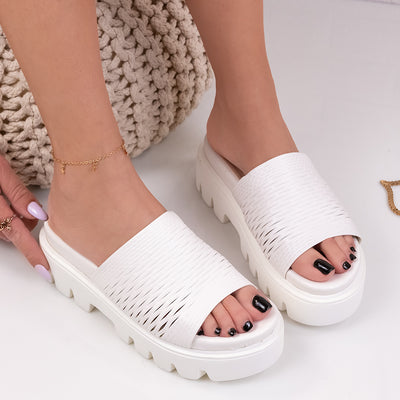 Дамски чехли на платформа Viana - White