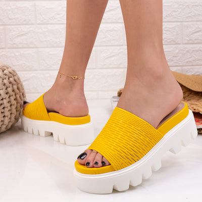 Дамски чехли на платформа Viana - Yellow
