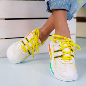 Дамски маратонки Feel - White/Yellow