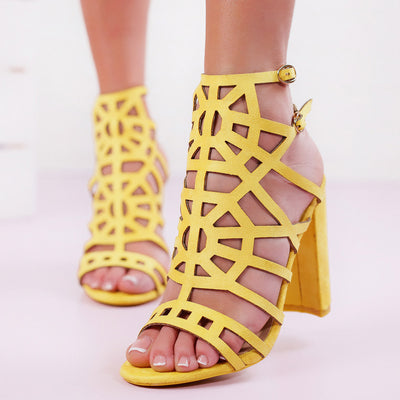 Дамски сандали с ток Elisa- Yellow