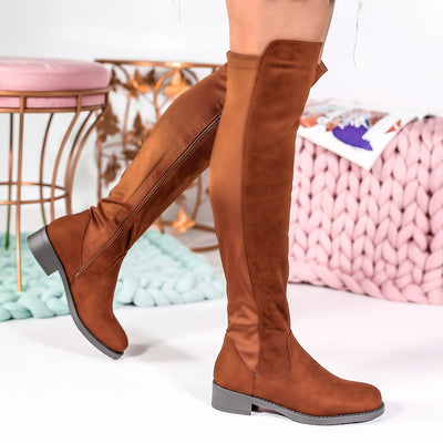 Дамски чизми на нисък ток Julia - Camel