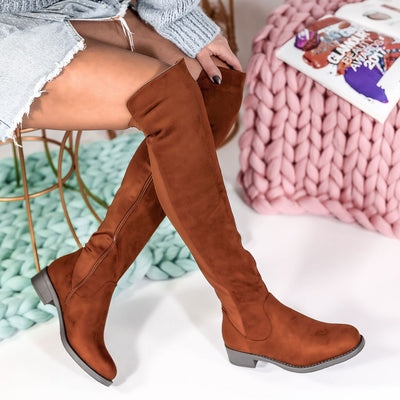 Дамски чизми на нисък ток Julia - Camel