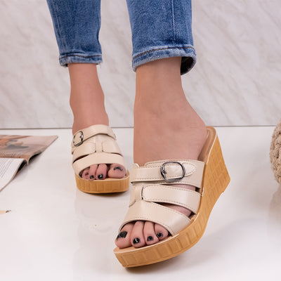 Дамски чехли на платформа Fimena - Beige