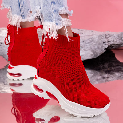 Дамски кецове на платформа Ivona - Red