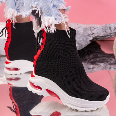 Дамски кецове на платформа Ivona - Black/Red