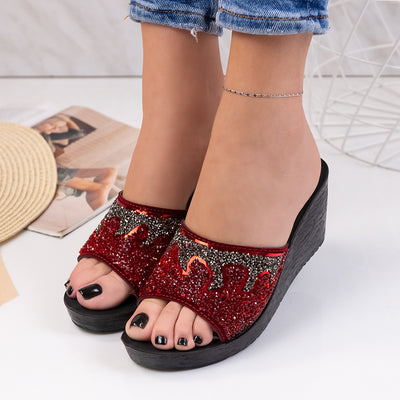 Дамски чехли на платформа Holie - Red
