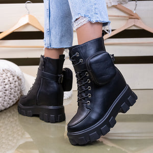 Дамски боти на платформа Calena - Black Leather