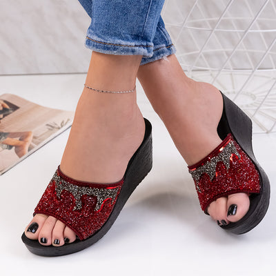 Дамски чехли на платформа Holie - Red