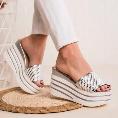 Дамски чехли на платформа  Carmen - Silver