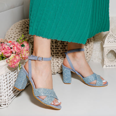Дамски сандали на ток Levira - Blue
