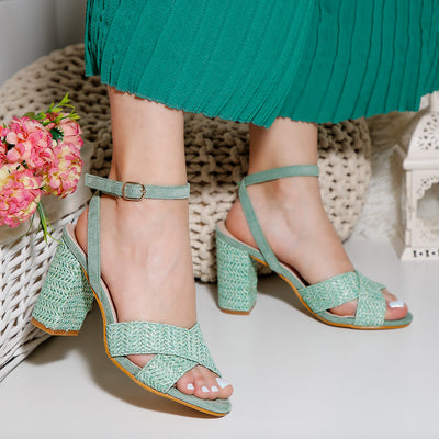 Дамски сандали на ток Levira - Green