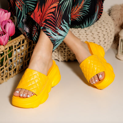 Дамски чехли на платформа Rolanda - Yellow