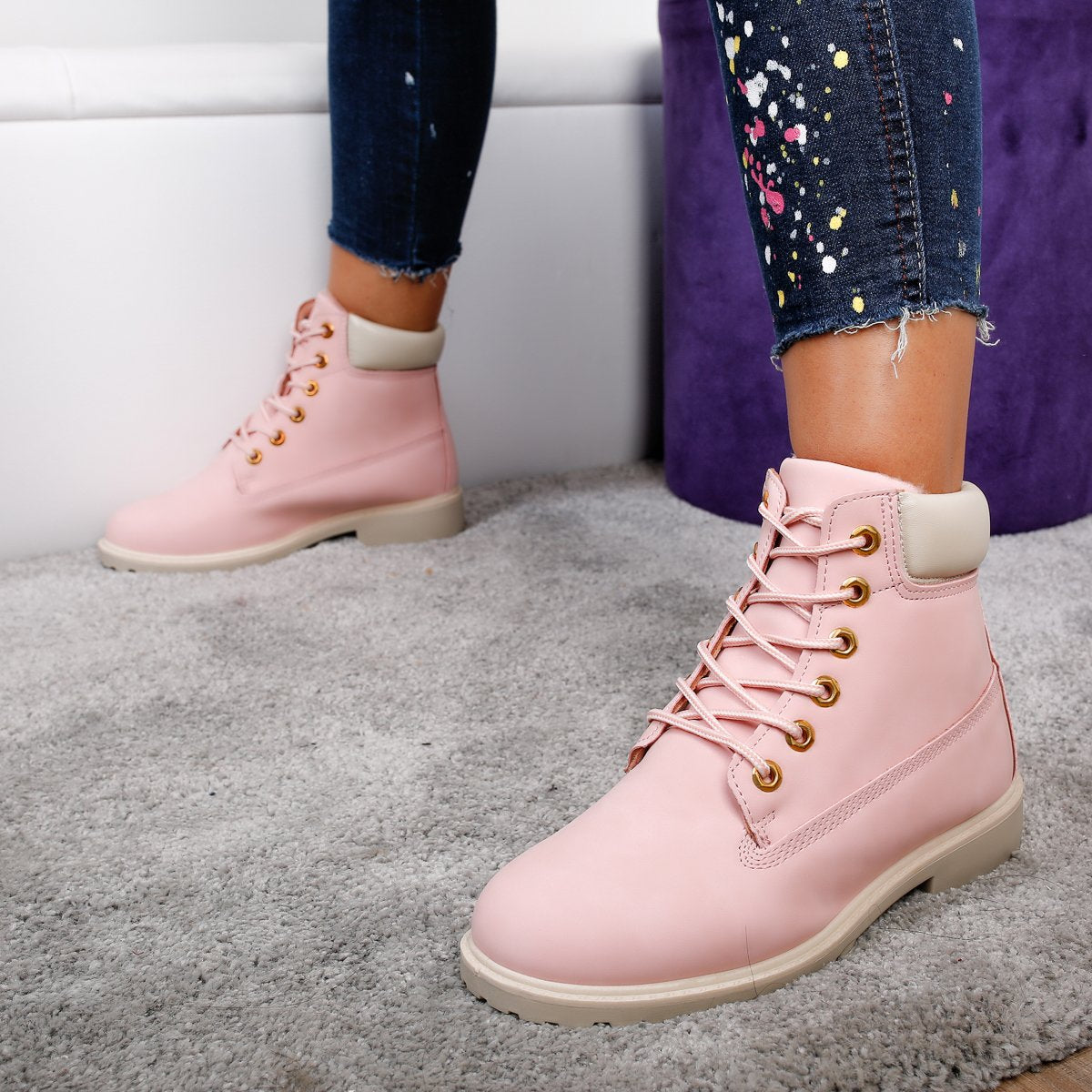 Дамски кубинки Selvina - Pink/Beige