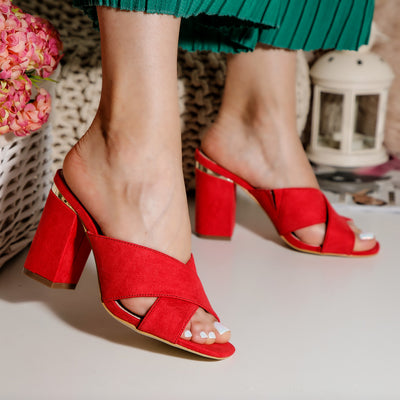 Дамски чехли на ток Florine - Red