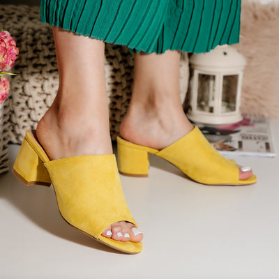 Дамски чехли на ток Dorea - Yellow