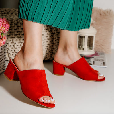 Дамски чехли на ток Dorea - Red