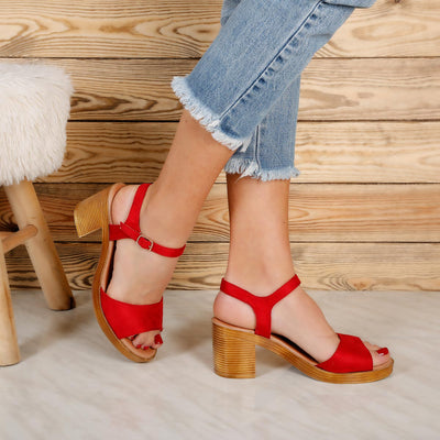 Дамски сандали на ток Jacklin - Red