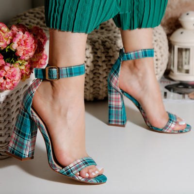 Дамски сандали на ток Cassie - Green