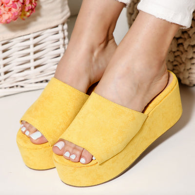 Дамски чехли на платформа Brigit - Yellow