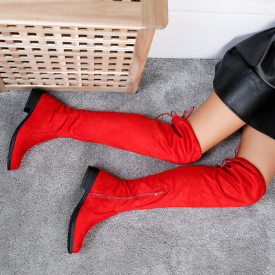 Дамски чизми на нисък ток Venetzia - Red