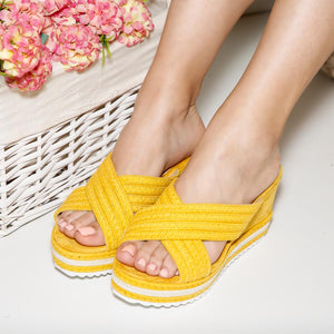 Дамски чехли на платформа Marina - Yellow