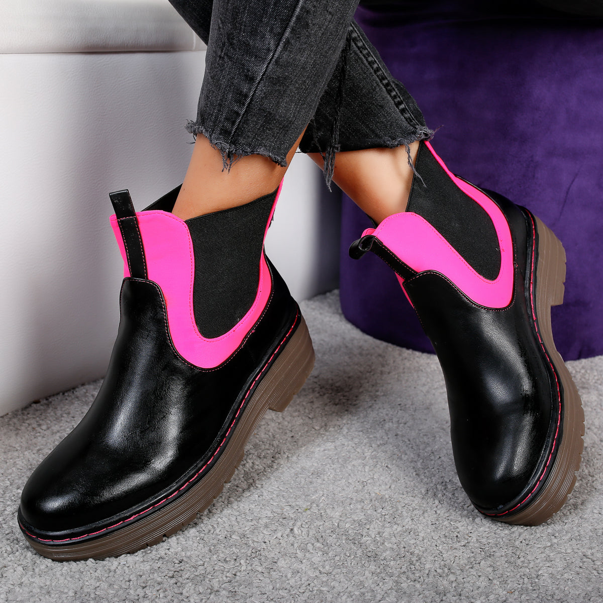 Дамски боти DARCIE - BLACK/FUCHSIA