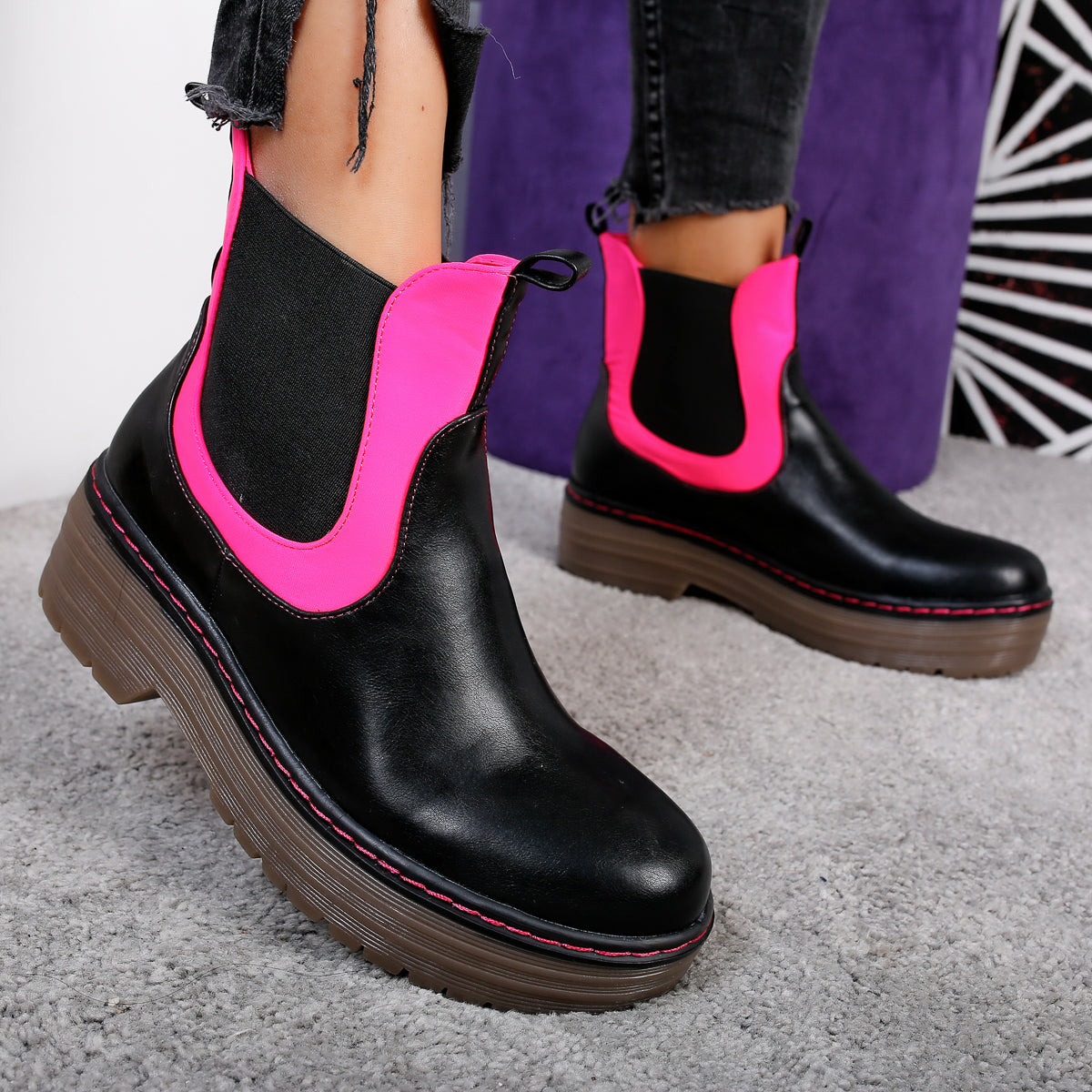 Дамски боти DARCIE - BLACK/FUCHSIA