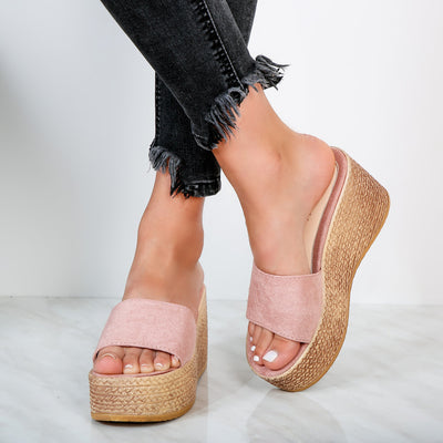 Дамски чехли на платформа Linor - Dark Pink