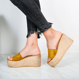 Дамски чехли на платформа Linor - Yellow