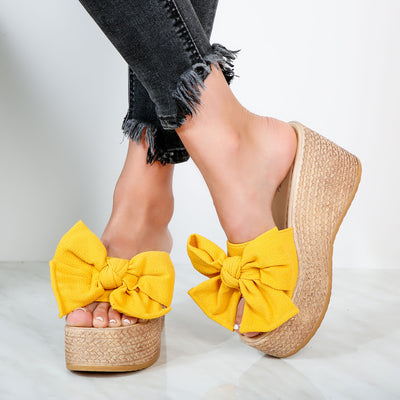 Дамски чехли на платформа Vaya - Yellow