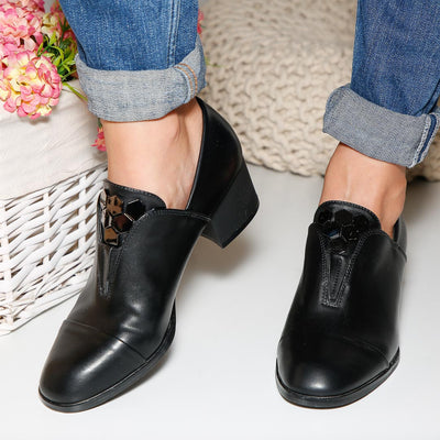 Дамски обувки на ток Marine - Black Leather