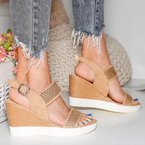 Дамски сандали на платформа Lemina - Camel