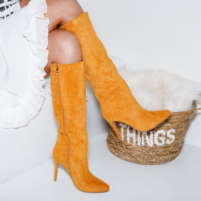 Дамски ботуши на висок ток Alana - Yellow
