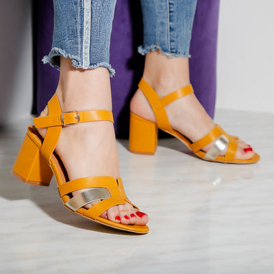 Дамски сандали на ток Jinna - Yellow